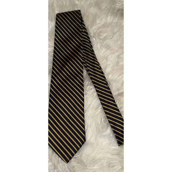 Brooks Brothers Makers Mens Silk Tie Striped Yellow Blue - Picture 2 of 5